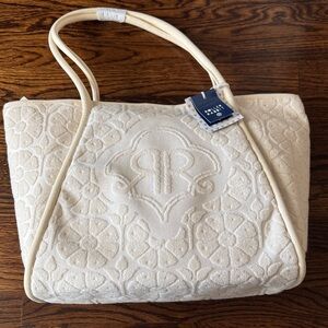 Roller Rabbit Cream Quilted Floral Monogram Tote
